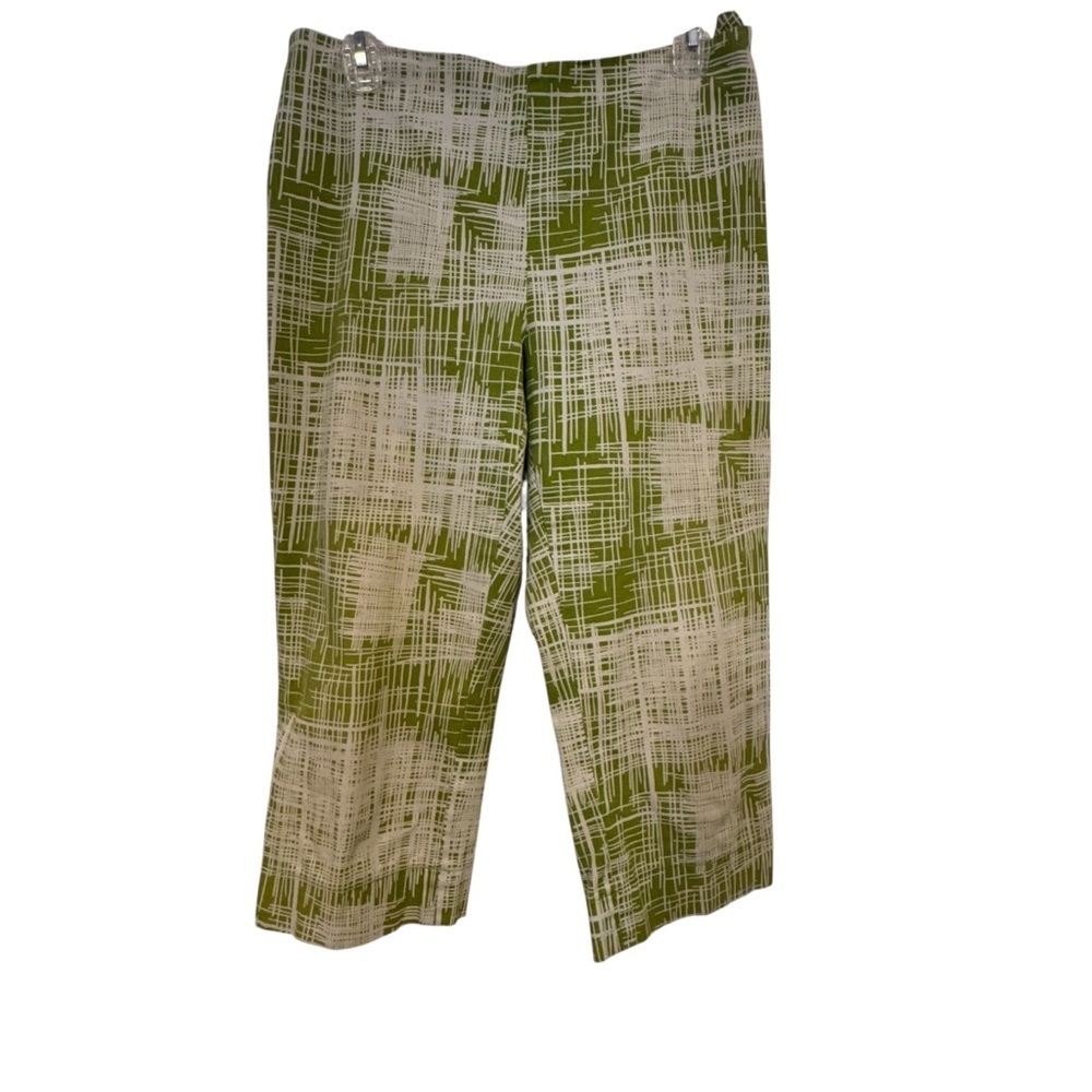 Talbots Green Cream White Hash Print Cropped Capri Pants Petite 6